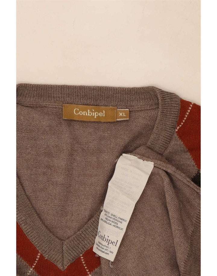 Conbipel Jersey con Cuello en V para Hombre XL Gris Argyle/Lana Diamante
