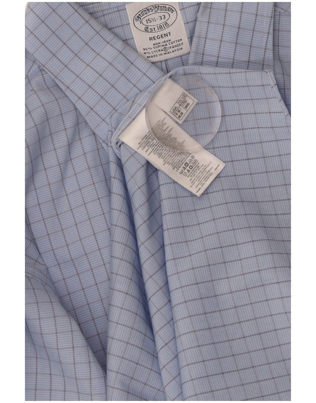 Brooks Brothers Camisa Regent para hombre talla 15 1/2 algodón a cuadros azul mediano