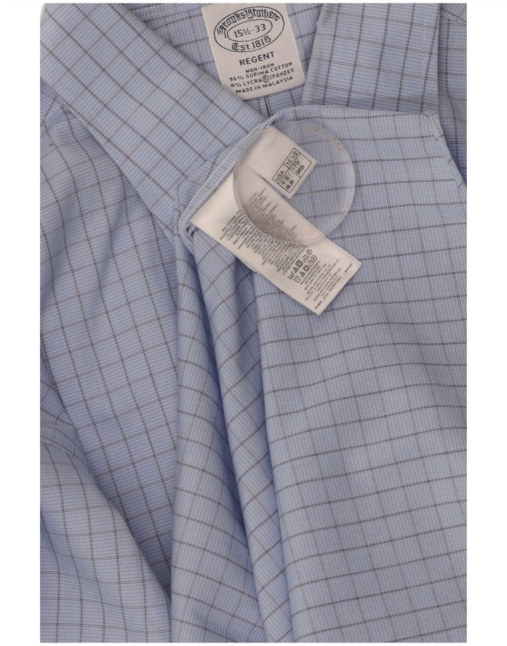 Brooks Brothers Camisa Regent para hombre talla 15 1/2 algodón a cuadros azul mediano