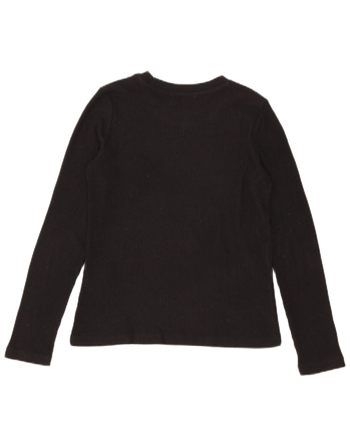 Zara Mujer Top Manga Larga UK 40 Pequeño Poliéster Negro