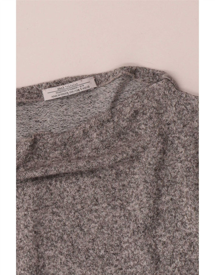 Zara Mujer Top Extragrande Manga Larga UK 40 Pequeño Gris Moteado