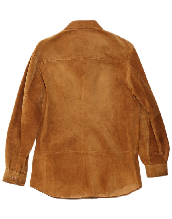 VINTAGE Camisa de ante para mujer Reino Unido 12 Cuero beige medio