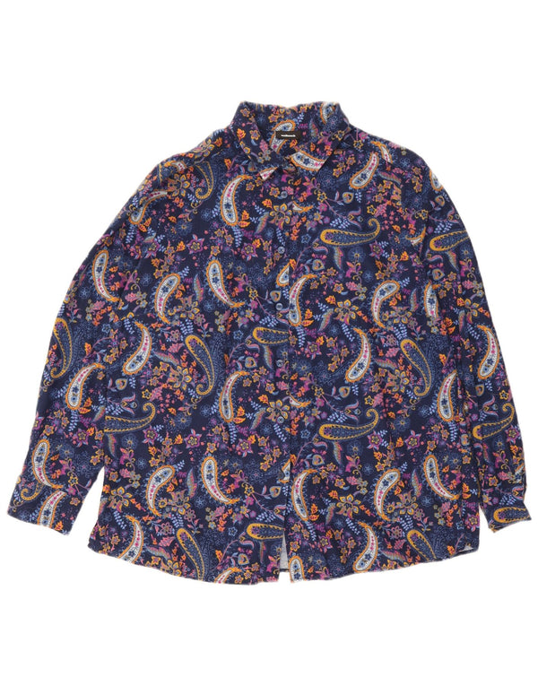 Walbusch Blusa camisera extragrande para mujer IT 44 Medium Navy Blue Paisley
