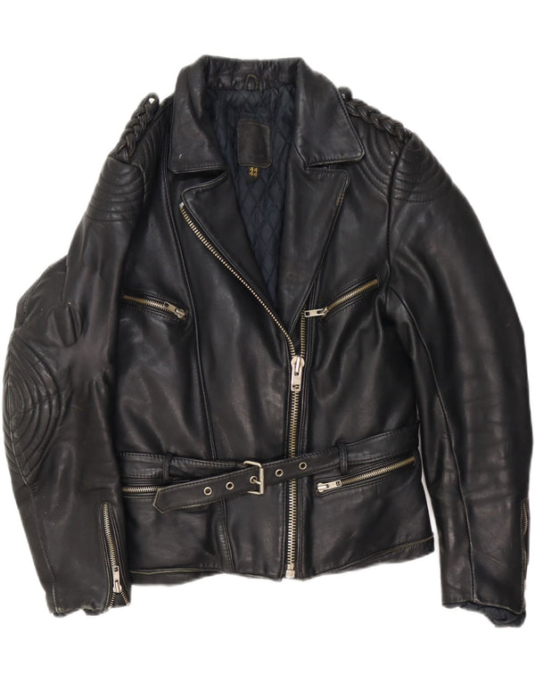 Vintage mujer cuero biker chaqueta IT 44 cuero negro medio