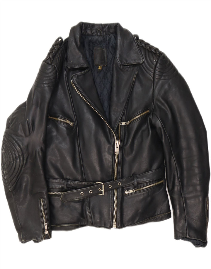 Vintage mujer cuero biker chaqueta IT 44 cuero negro medio