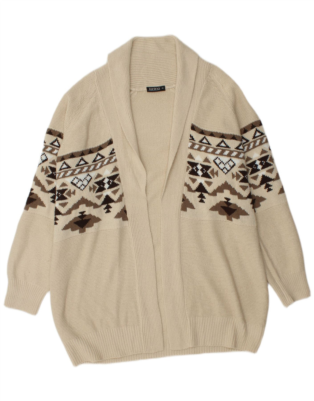 JANINA Suéter tipo cárdigan largo de gran tamaño para mujer EU 48 2XL Beige Fair Isle