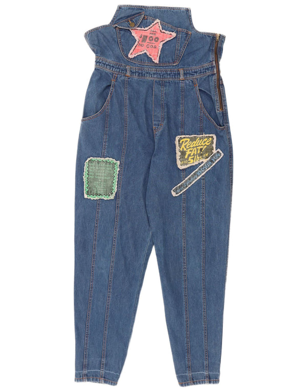 Vaqueros cónicos gráficos de talle alto vintage para mujer W34 L30 Algodón azul