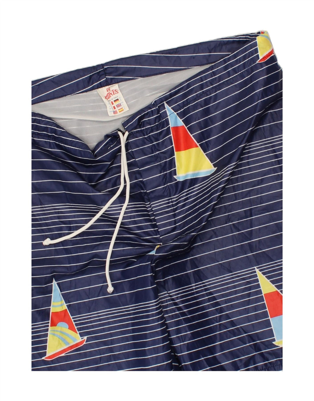 VINTAGE Mens Swimming Shorts Large Navy Blue Striped Polyester Vintage Vintage and Second-Hand Vintage from Messina Hembry 