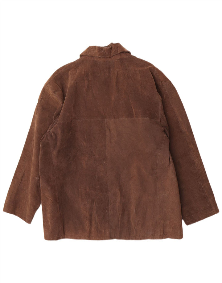 Vintage mujer suelta ajuste chaqueta de cuero Reino Unido 14 cuero marrón medio