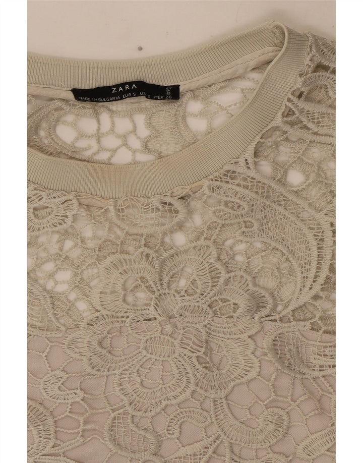 Zara Mujer Blusa Top Reino Unido 10 Pequeño Gris Floral