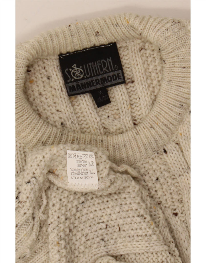 Vintage hombres sueltos ajuste cuello redondo jersey suéter medio de blanco moteado