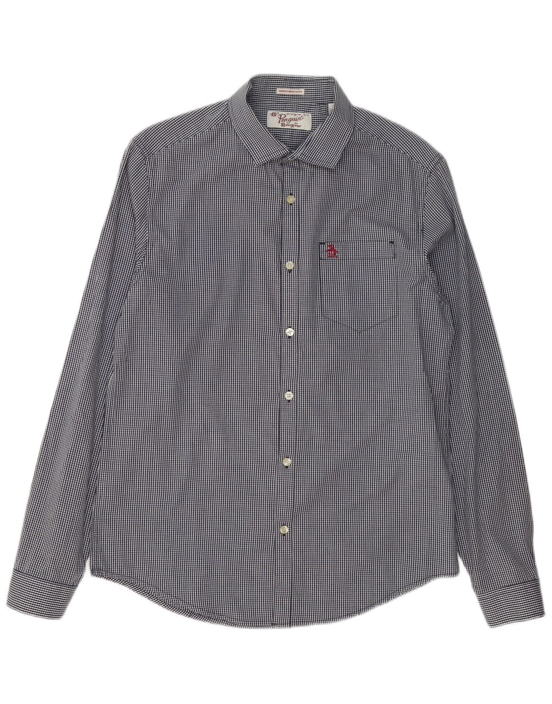 Camisa Penguin Heritage Slim Fit para hombre de algodón a cuadros en azul marino mediano