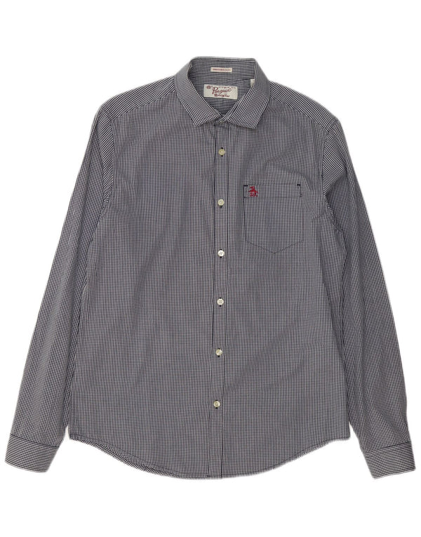 Camisa Penguin Heritage Slim Fit para hombre de algodón a cuadros en azul marino mediano