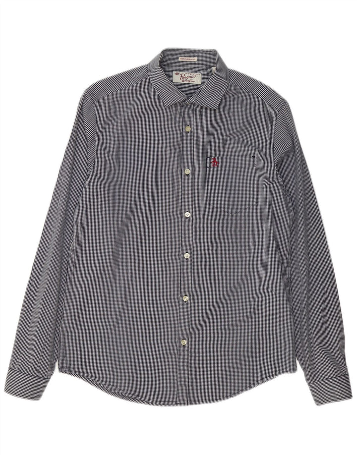 Camisa Penguin Heritage Slim Fit para hombre de algodón a cuadros en azul marino mediano
