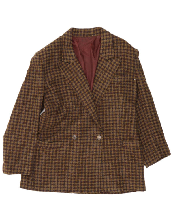 Vintage mujer chaqueta blazer de doble pecho Reino Unido 16 cheque marrón grande