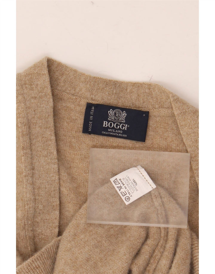 BOGGI MILANO Suéter tipo cárdigan sin mangas para mujer UK 14 Lana beige mediana