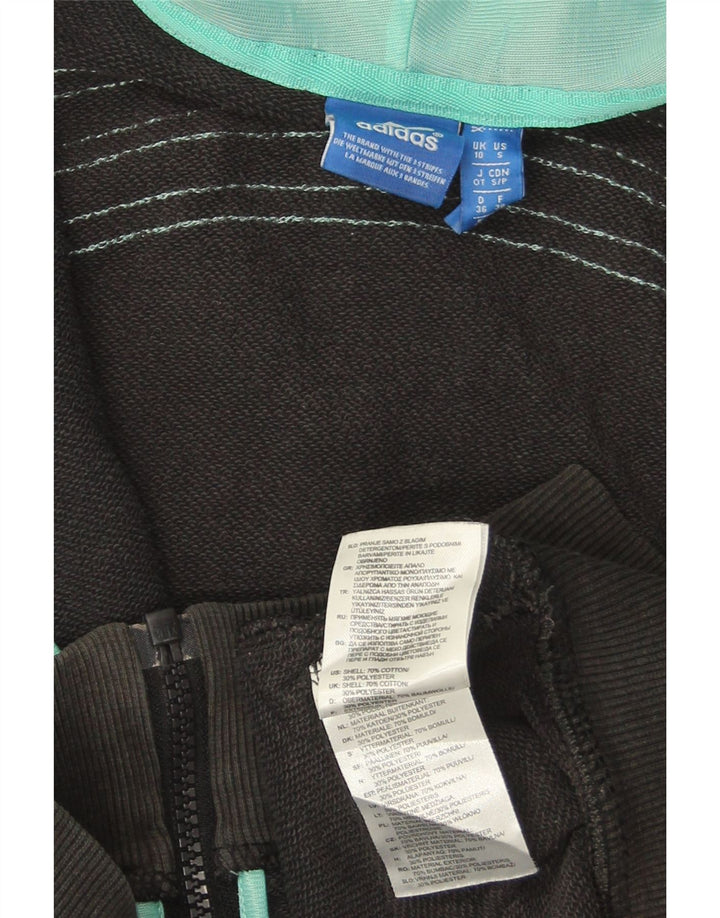 ADIDAS Sudadera con capucha y cremallera para mujer UK 10 Small Black Cotton