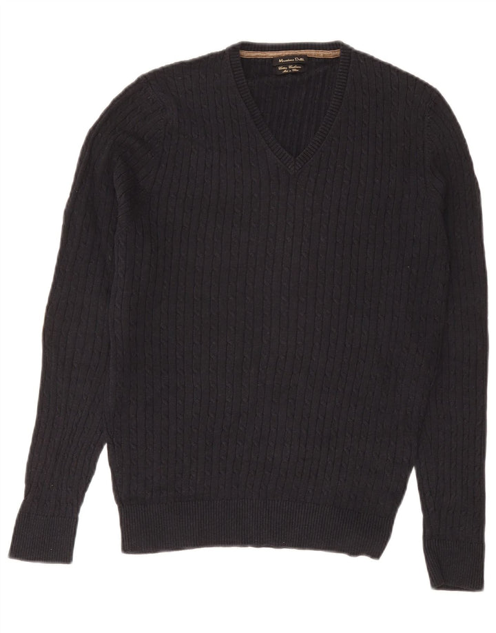 Jersey Massimo Dutti Hombre Cuello Pico Jersey Medio Azul Marino Algodón