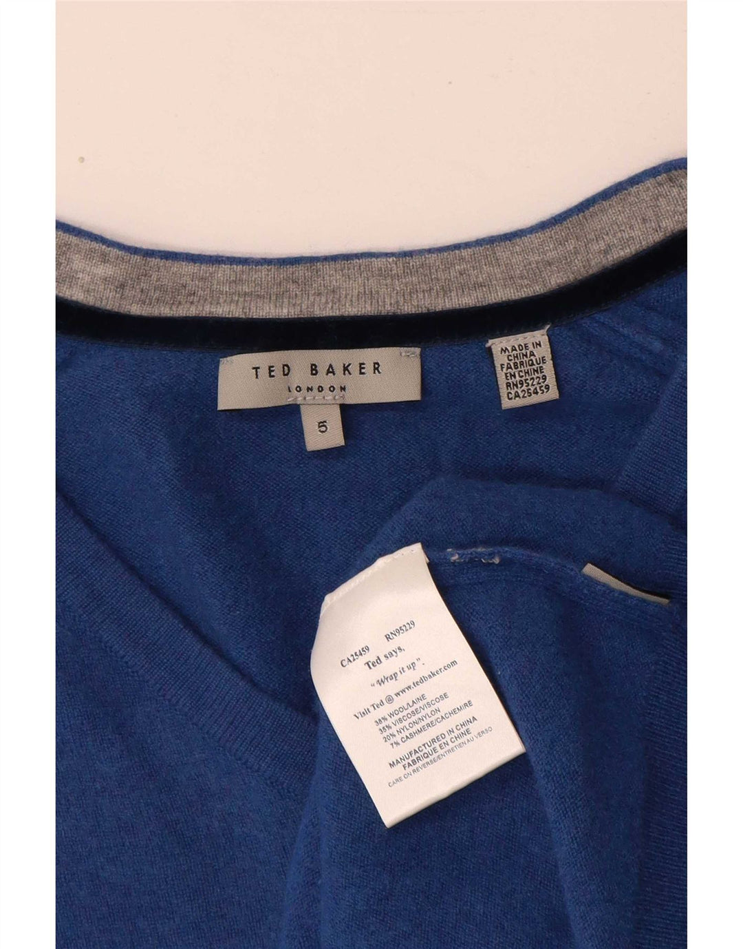 Ted Baker Jersey con cuello en V para mujer Talla 5 XL Lana azul