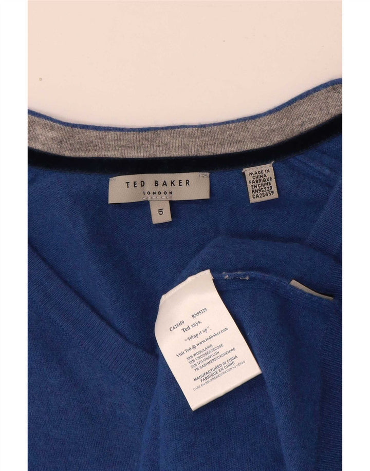 Ted Baker Jersey con cuello en V para mujer Talla 5 XL Lana azul