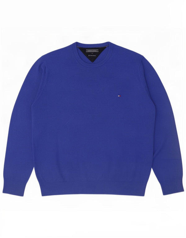 Tommy Hilfiger Jersey de cuello redondo para hombre, jersey de algodón azul grande