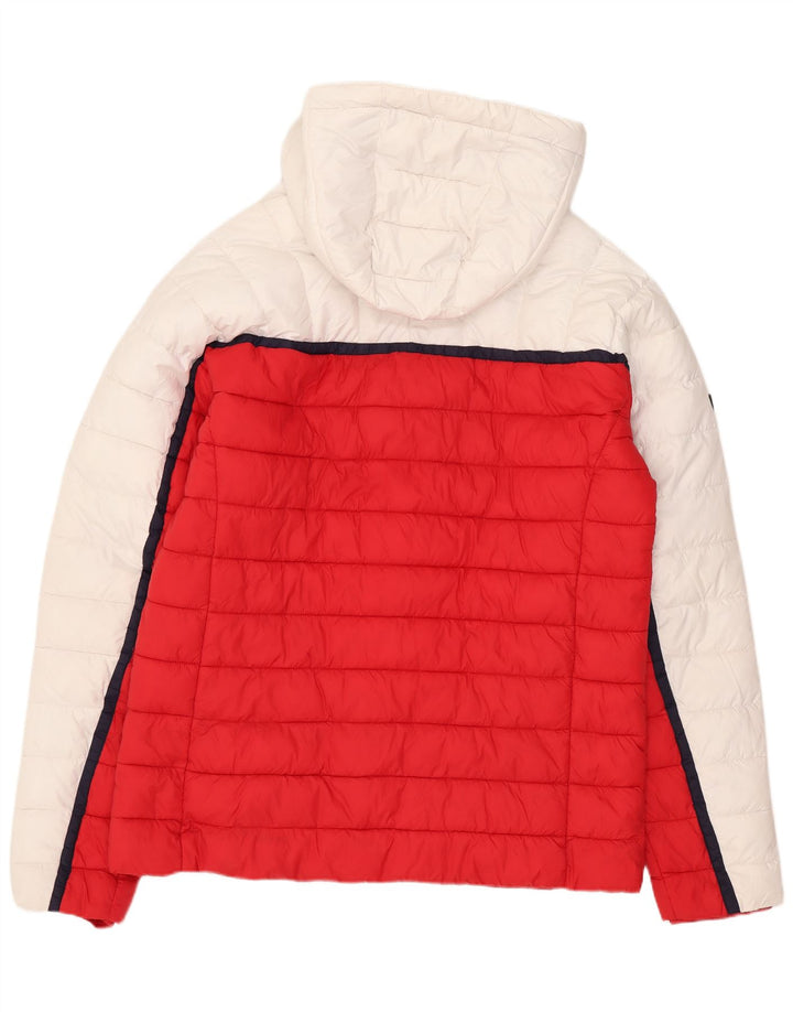 Superdry Chaqueta acolchada con capucha para hombre, Reino Unido 40, poliéster color block blanco grande