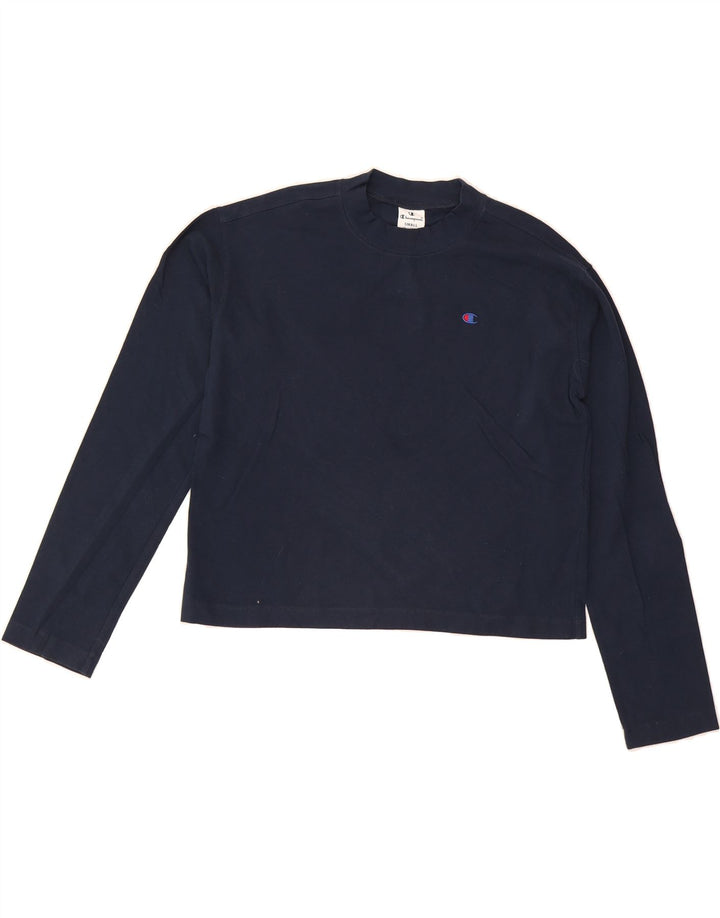 CHAMPION Womens Oversized Crop Top Long Sleeve UK 10 Small Navy Blue Vintage Champion and Second-Hand Champion from Messina Hembry 