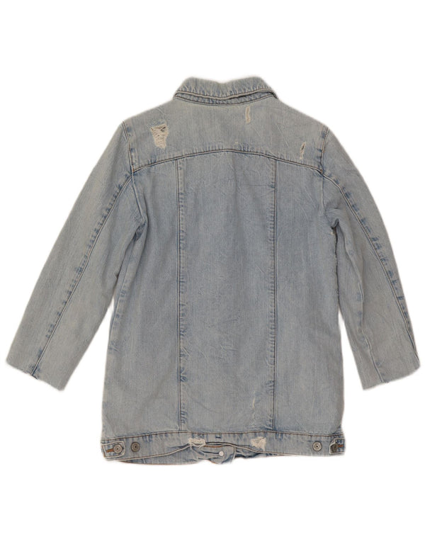 Zara Chaqueta Vaquera De Manga 3/4 Desgastada para Mujer UK 6 XS Algodón Azul