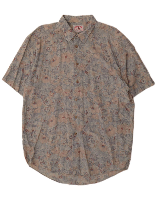 VINTAGE Camisa de manga corta para hombre XL Rayón floral multicolor