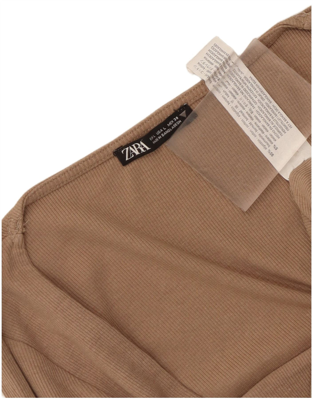 Zara Mujer Crop Top Manga Larga UK 44 Grande Gris Algodón