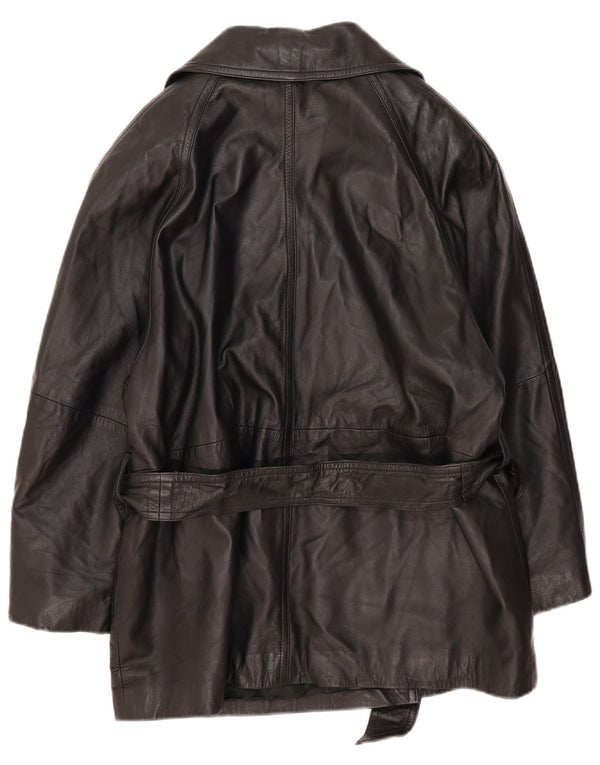 Vintage mujer doble pecho abrigo de cuero de gran tamaño EU 40 negro medio