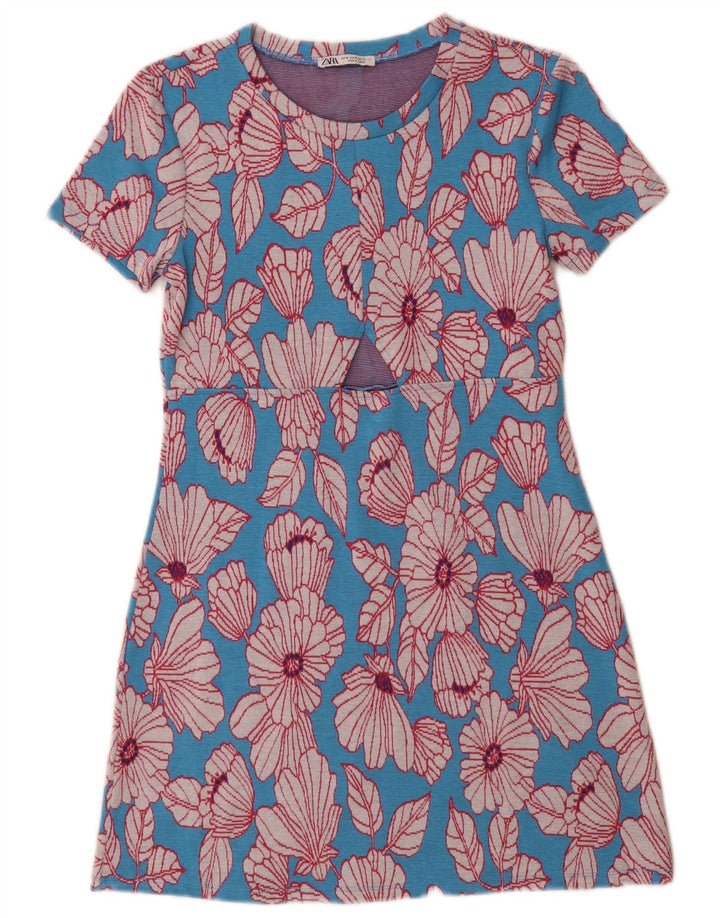 Zara Mujer Vestido Básico UK 42 Azul Medio Floral