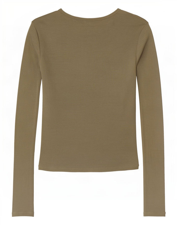 Zara Mujer Top Manga Larga UK 42 Medium Caqui