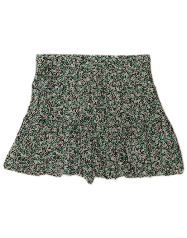 Zara Mujer Pantalones Cortos De Cintura Alta Medio W28 Viscosa Floral Verde