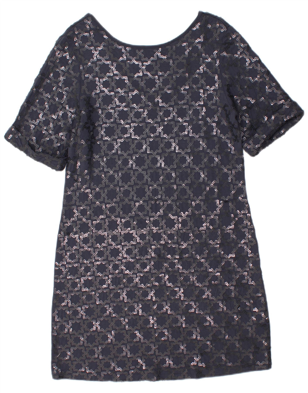 Monsoon Vestido recto de manga corta para mujer, talla 44, talla mediana, azul marino, geométrico