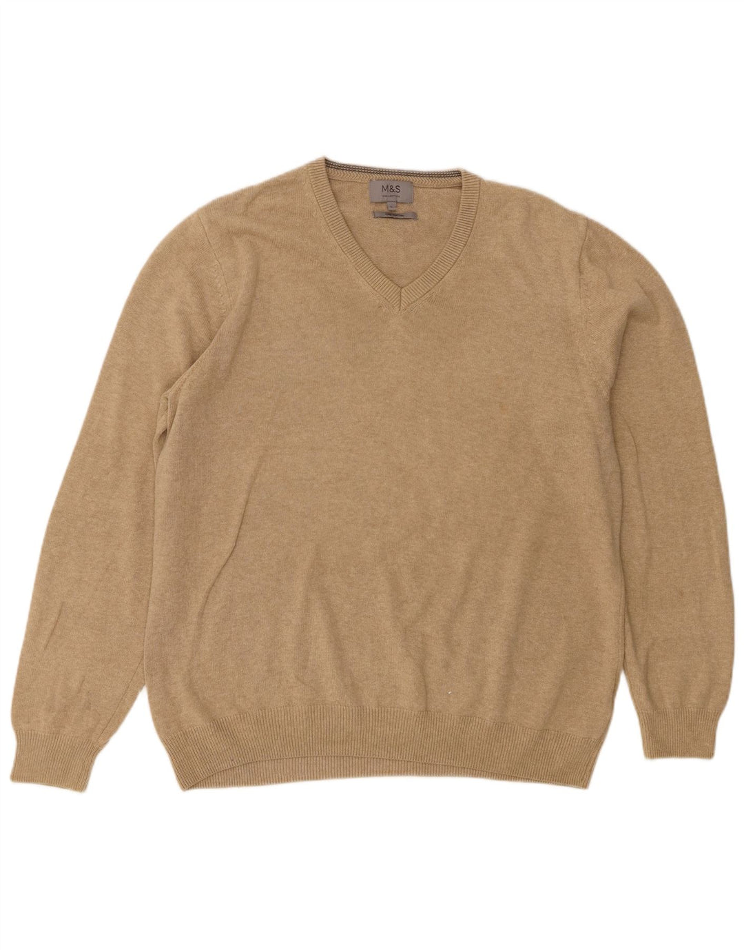 Marks & Spencer - Jersey con cuello en V para hombre, talla grande, algodón beige