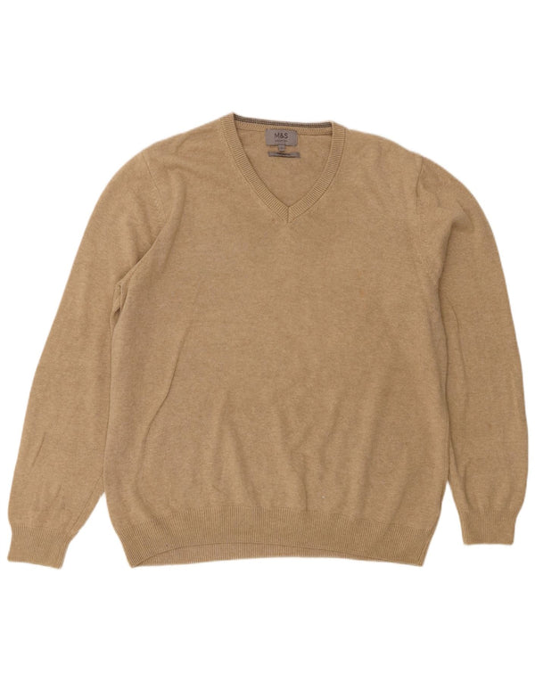 Marks & Spencer - Jersey con cuello en V para hombre, talla grande, algodón beige