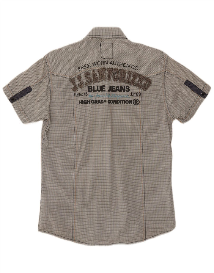 Jack & Jones Camisa de manga corta con estampado militar y cuadros en gris medio para hombre