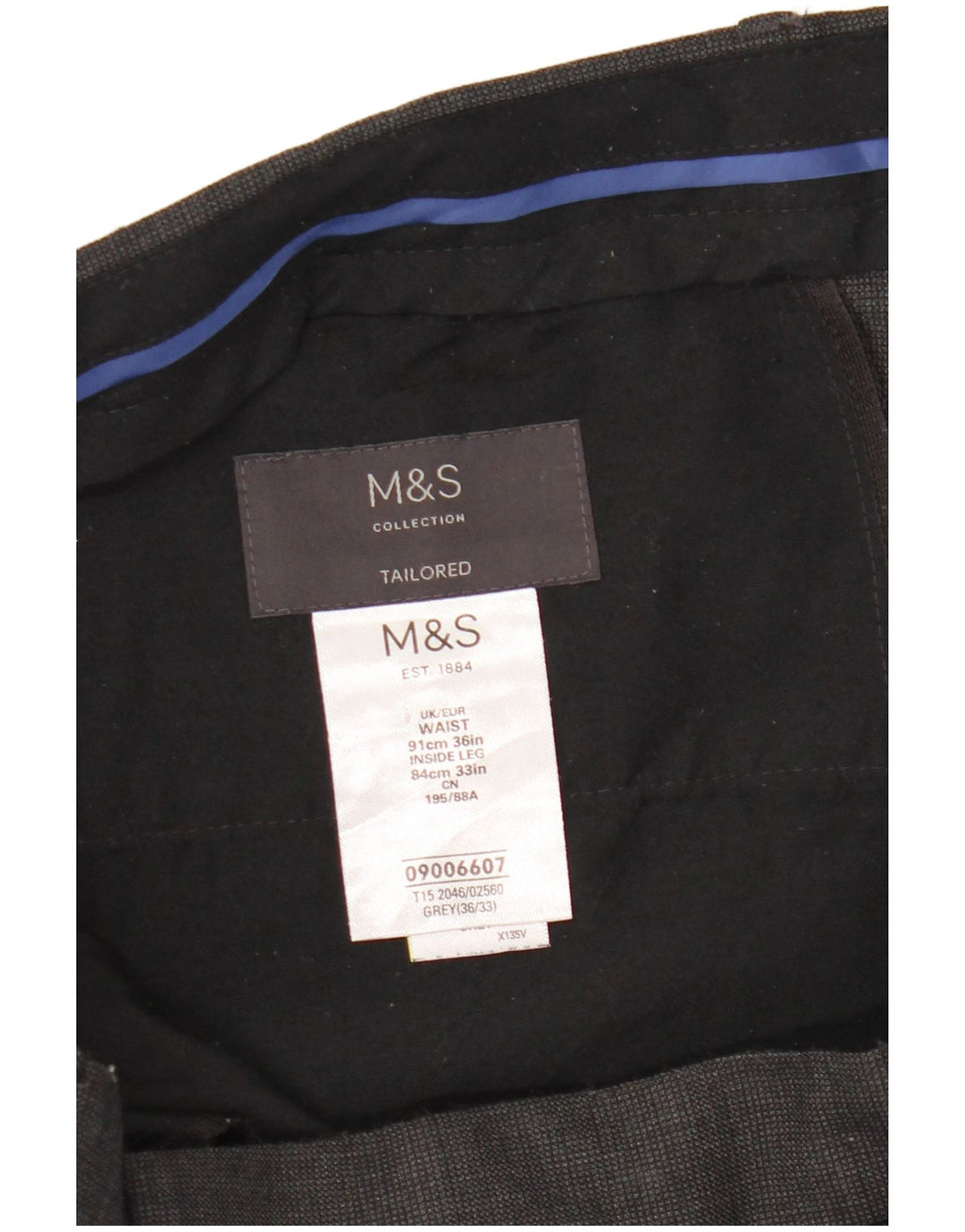 Marks & Spencer Pantalones de traje ajustados a medida para hombre W36 L33 Lana a cuadros gris