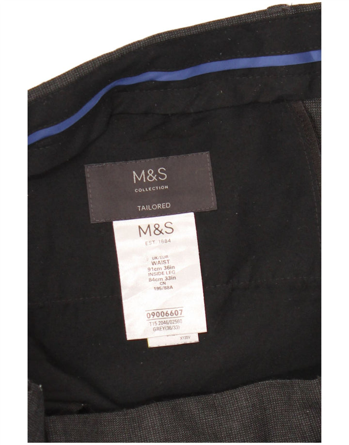 Marks & Spencer Pantalones de traje ajustados a medida para hombre W36 L33 Lana a cuadros gris