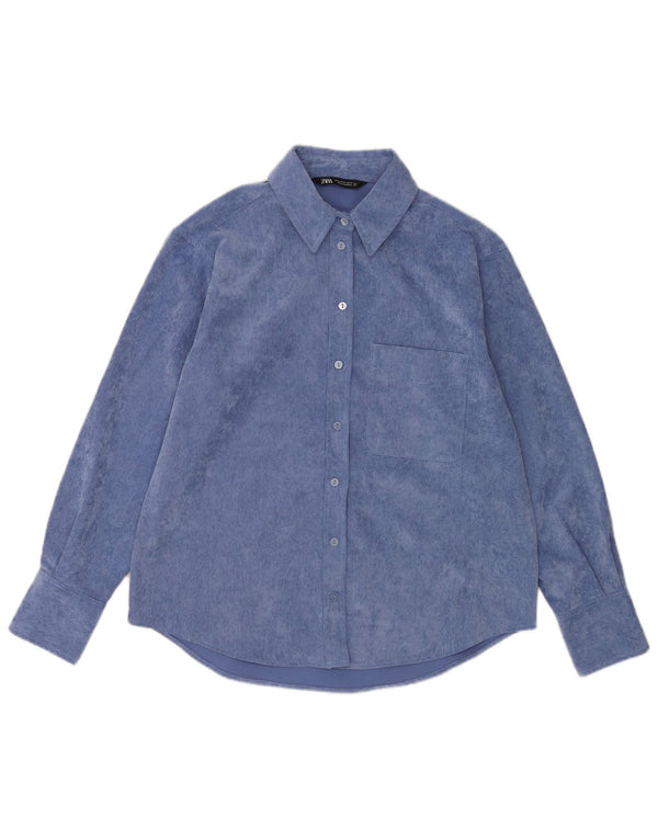 Zara Mujer Camisa De Pana UK 44 Poliéster Azul Medio