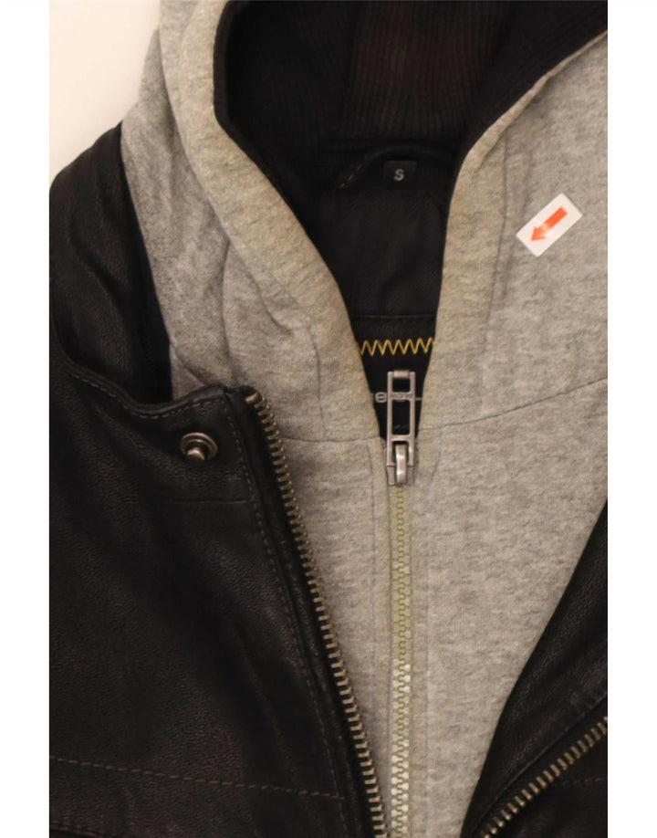 Angelo Litrico Chaqueta de cuero con capucha para hombre UK 36 Small Black Colourblock