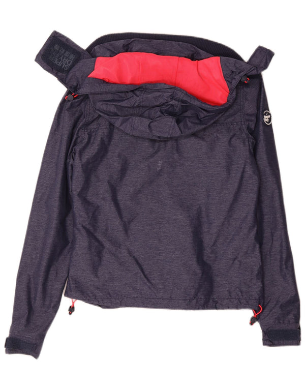 Superdry Chaqueta impermeable con capucha para mujer, talla 40, nailon azul marino pequeño