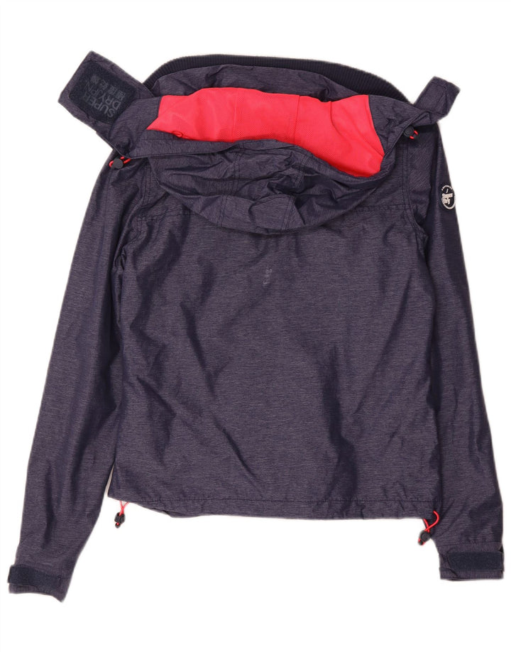 Superdry Chaqueta impermeable con capucha para mujer, talla 40, nailon azul marino pequeño