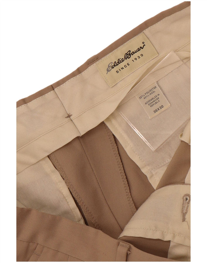 Eddie Bauer Pantalón chino con pinzas para hombre W36 L30 Poliéster beige