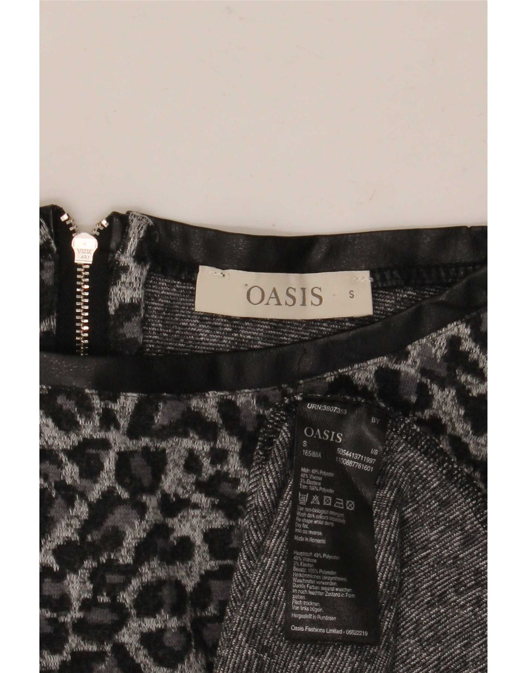 Oasis Top tipo túnica de manga 3/4 para mujer UK 40 Poliéster con estampado animal gris pequeño