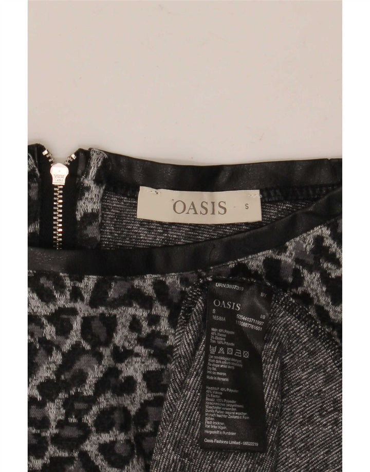 Oasis Top tipo túnica de manga 3/4 para mujer UK 40 Poliéster con estampado animal gris pequeño