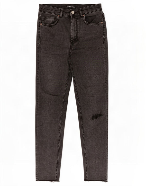 Zara Jeans Ajustados Cortos Desgastados para Mujer EU 38 Small W28 L25 Gris