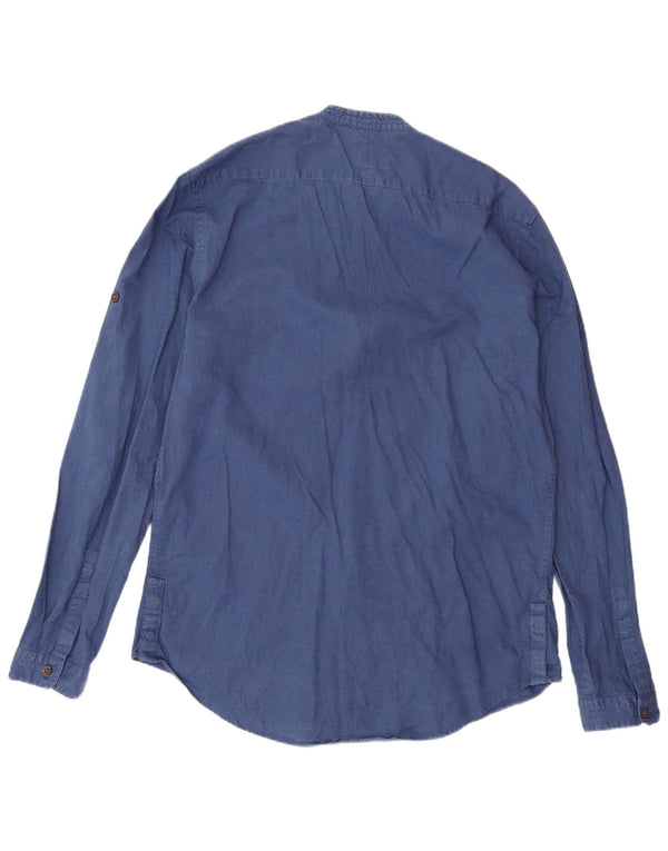 Zara Hombre Camisa Slim Fit Lino Azul Grande