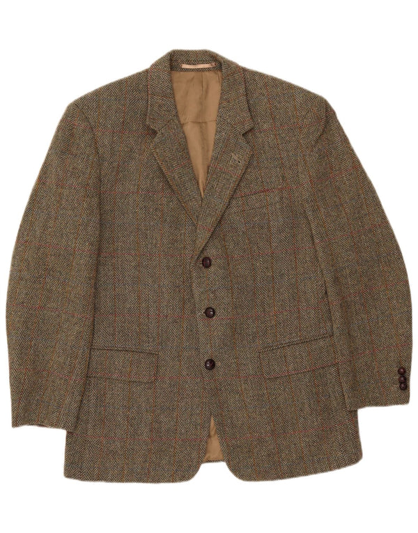 Vintage hombres 3 botones Blazer chaqueta Reino Unido 38 marrón medio espiga